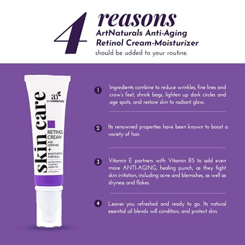 Artnaturals Anti-Aging Retinol Cream-Moisturizer - (1.7 Fl Oz / 50ml) - with Hyaluronic Acid, Vitamin E, C and Aloe Vera