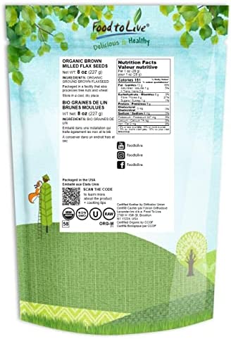 Organic Brown Flaxseed Meal, 8 Ounces – Non-GMO, Kosher, Cold-Milled from Raw Whole Seeds, Pure Powder, Vegan Superfood, Bulk, Rich in Omega-3 Ground Flax, Keto Friendly, Product of the USA