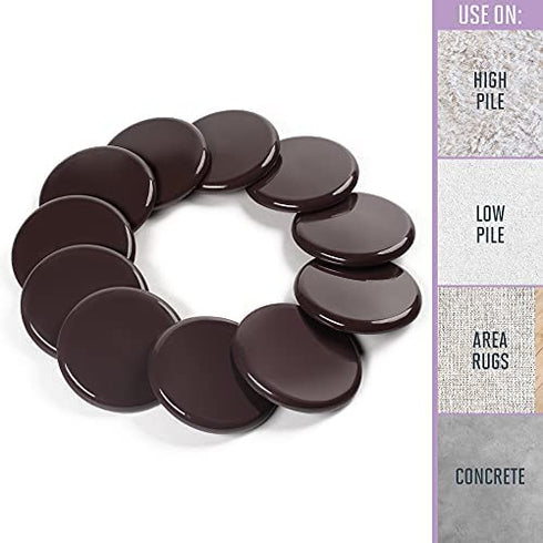 Super Sliders 3 1/2" Round Reusable Furniture Sliders for Carpet - Effortless Moving and Surface Protection, Brown (4 Pack)