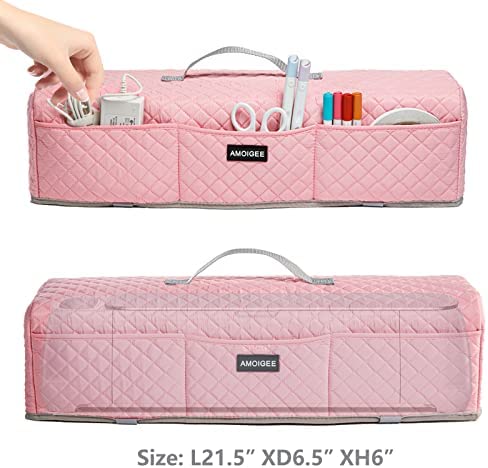 AMOIGEE Padded Dust Cover Compatible with Cricut Maker, Cricut Maker 3, Explore Air 2, Cricut Explore 3 Machine, with Pockets for Cricut Accessories(Pink)