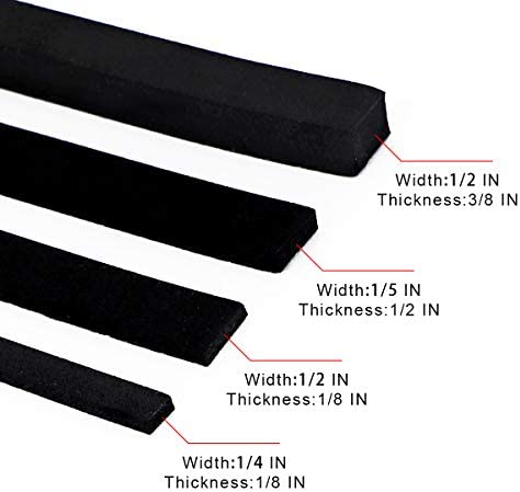 1/2 Inch Wide x 3/8 Inch Thick Foam Self Adhesive Tape for Sound Insulation Shock Absorption Weather Stripping Draft Seal, Doors and Windows, Black Single Sided (6.5ft X 2Rolls)
