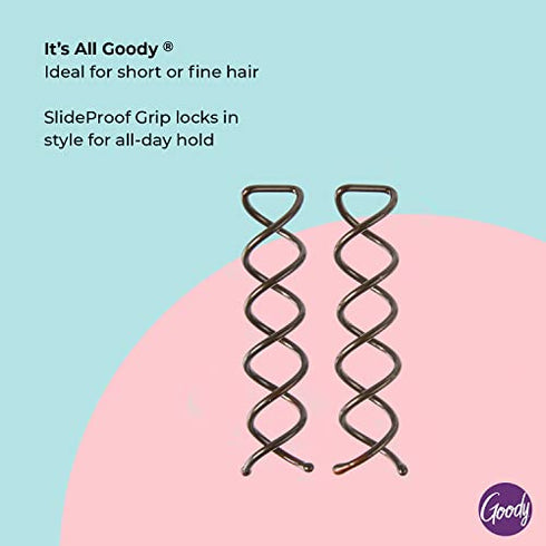 Goody Hair Spin Pin, 2 Count - Mini Corkscrew Hair Pins for Fast Bun Provides All-Day Hold - Easy and Quick To Use - Pain-Free Hair Accessories for Women, Men, Boys, and Girls