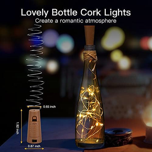 Brightown Wine Bottle Lights with Cork, 12 Pack 20 LED Waterproof Battery Operated Cork Lights, Silver Wire Mini Fairy Lights for Liquor Bottles DIY Party Bar Christmas Holiday Wedding Décor