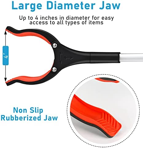 2022Newest Grabber Reacher Tool, 360° Rotating Head, Wide Jaw, 32" Foldable, Lightweight Trash Claw Grabbers for Elderly, Reaching Tool for Trash Pick Up Stick, Litter Picker, Arm Extension (Orange)