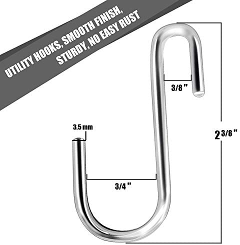HiGift 10 Pack Heavy Duty S Hooks Silver S Shaped Hooks for Hanging Pot-Bakers Rack Hooks Wire Shelf Hooks Kitchen, Bathroom, Bedroom, Office, Pan, Pot, Bag, Plants,Jewelries