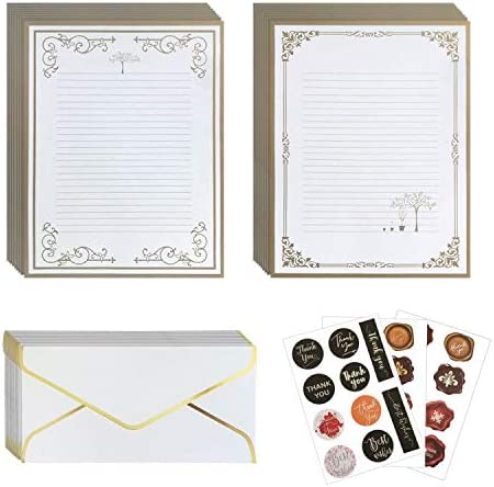 Vintage Lined Stationery Paper and Envelopes Set including Envelope Seal Sicker,White