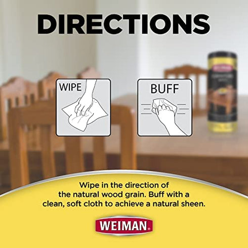 Weiman Wood Cleaner and Polish Wipes - Clean, Polish & Protect Wood Furniture, 30 Count
