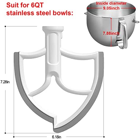 6 Quart Kitchen Aid Mixer Attachments, Flex Edge Beater Paddle with Scraper for 6 QT Bowl-lift Kitchen Aid Stand Mixer, 6 QT Mixer Accessory Replacement.