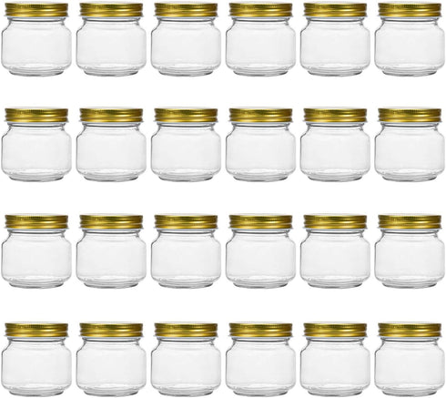 Tebery 24 Pack Regular Mouth Mason Jars with Printed Gold Lids, 8OZ Clear Glass Jars for Jam, Honey, Wedding Favors, Shower Favors, Baby Foods