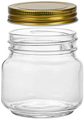 Tebery 24 Pack Regular Mouth Mason Jars with Printed Gold Lids, 8OZ Clear Glass Jars for Jam, Honey, Wedding Favors, Shower Favors, Baby Foods