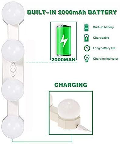 Portable LED Makeup Lights,Cordless Rechargeable Professional LED Vanity Mirror Light with 4 LED Bulbs,Simulated Daylight for Bathroom Makeup Dressing Table Lights,LED Mirror Lights,Dresser Lights