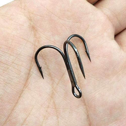 Black Treble Hooks Kit, 150pcs Sharp Treble Fishing Hooks Set High Carbon Steel Classic Round Bend Triple Fish Hooks Set for Catfish Saltwater Freshwater Size 4 6 8 10 12