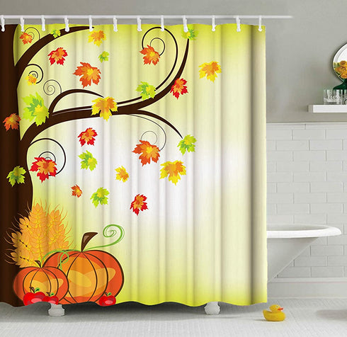 ShineSnow Autumn Crops Harvest Pumpkin Apple Maple Leaf Fall Yellow Shower Curtain Set 72 x 72 Inches, Home Decor Bathroom Accessories Waterproof Polyester Fabric Curtains