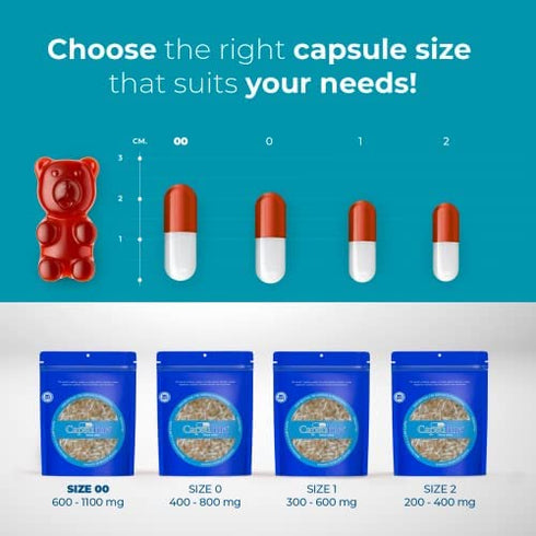 Capsuline Size 00 - Clear Empty Gelatin Capsules - 1000 Count - Empty Gel Pill Capsules - DIY Pure Bovine Pill Capsule filling - Empty Caps - Kosher, Gluten Free and Halal Certified - Non-GMO Certified (Clear)