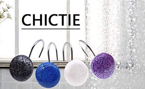 CHICTIE Blue Shower Curtain Hooks Rings,Set of 12 Decorative Marble Crack Shower Curtain Hooks,Stone Rustproof Shower Rings for Bathroom Curtains Rods