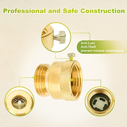 SUNGATOR 2-Pack Vacuum Breaker Set, 3/4 Inch Anti-Siphon Hose Bib Valve for Garden Spigot, RV, Solid Brass Anti-Backflow Valve with Tape