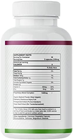 Beet Root Capsules 1500mg - Organic Beet Root Powder + Vitamin C Zinc, Elderberry, Pomegranate, Grape Seed Extract - Nitric Oxide Supplement, Supports for Healthy Circulation* -Vegan - 3 Months Supply