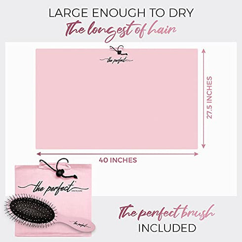 THE PERFECT HAIRCARE Ultra-Fine Microfiber Hair Towel Wrap & Wet/Dry Detangling Hair Brush Anti-Frizz Turban for Curly or Wavy Haired Women Girls & Kids - Quick Drying - Good for Travel (Pink)