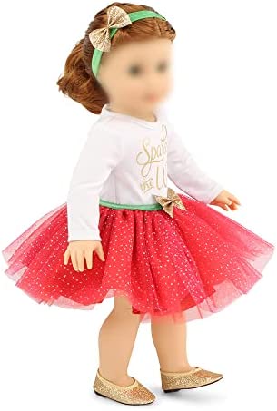 Emily Rose 18 Inch Doll Clothes - 5 PC Holiday Tutu Accessories Outfit Gift Set, Including Shoes and Elf Headband Accessory! | Gift Boxed! | Fits Most 18" Dolls