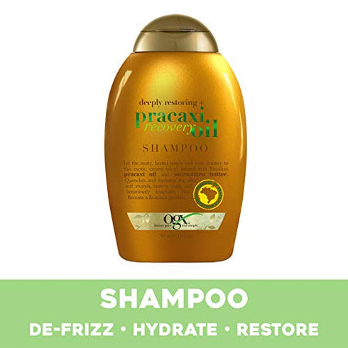 OGX Deeply Restoring + Pracaxi Recovery Oil AntiFrizz Shampoo with Murumuru Butter to Intensely Hydrate Curly Wavy Hair SulfateFree Surfactants for ColorTreated Hair, 13 Fl Oz