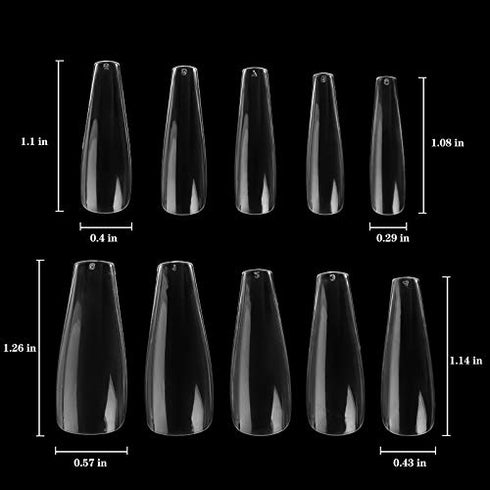 Care.D.N Clear Long Fake Nails Coffin for Girls, Full Cover Acrylic Ballerina Nails Tips, Press on Nails Long, Clear False Nails for Women with Case for Nail Salons and DIY Nail Art 500pcs 10 Sizes.?coffin nails)