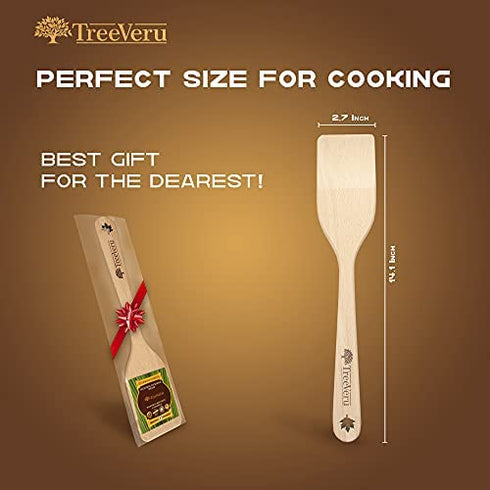 TREEVERU Natural Wooden Spatula for Cooking Nonstick Wooden Turner Flat Wooden Spatula for Pan and Wok Organic Wood Spatula for Kitchen Wood Cooking Tool for Everyday Use (14.1 x 2.8 Inches)
