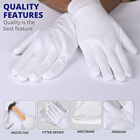 CHARMICS 5 Pairs White Cotton Gloves for Dry Hands, Moisturizing Gloves Overnight, 23cm / 9 Inch Eczema Gloves, Washable SPA Gloves, Premium White Gloves Women and Men