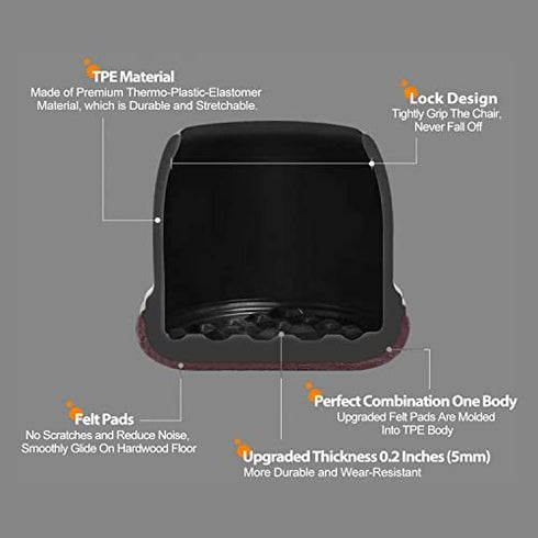 24 PCS Extra Small Silicone Chair Leg Floor Protectors with Wrapped Felt, Chair Leg Caps, Chair Leg Cups Covers, Floor Protectors for Chair, Bar Stool Leg Protectors, Fit 0.55 - 0.75"(Round, Black)