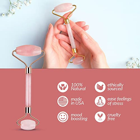 artnaturals Rose Quartz Facial Roller - Pink Face Jade Roller for Natural Anti Aging Ice Facial Massager - Real Authentic Crysal Quartz Gemstone for Wrinkles and Puffiness Relief - Cold Stone Massage (1 Count (Pack of 1))