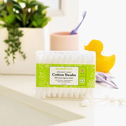 Sky Organics Organic Baby Cotton Swabs for Baby, 100% Pure Organic Cotton, GOTS Certified Organic Cotton, 60 Count