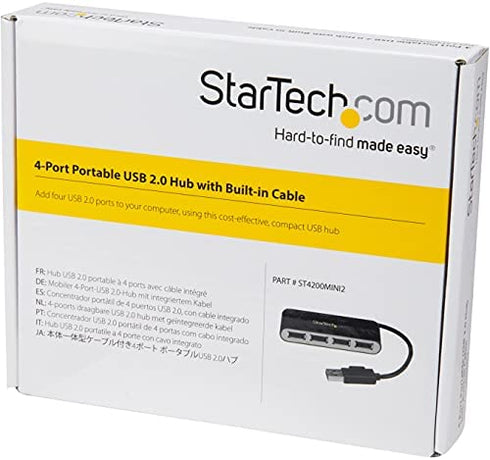 StarTech.com 4 Port USB 2.0 Hub - USB Bus Powered - Portable Multi Port USB 2.0 Splitter and Expander Hub - Small Travel USB Hub (ST4200MINI2)