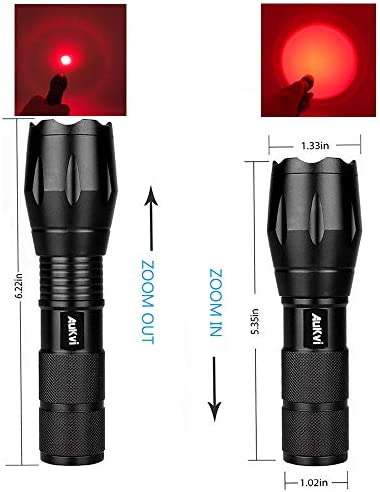 Deep Red Light Flashlight 670nm Single Mode Long Range Red Hunting Flashlights Torch with Zoomable for Astronomy, Aviation, Night Observation-Black