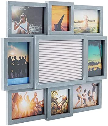 Melannco Customizable Letterboard 8-Opening Photo Collage, 19 x 17 inch,Distressed Grey