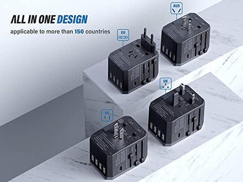 EPICKA Universal Travel Adapter One International Wall Charger AC Plug Adaptor with 5.6A Smart Power and 3.0A USB Type-C for USA EU UK AUS (Grey)