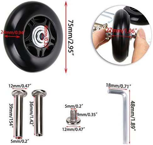 OwnMy 75 x 24mm Luggage Suitcase Replacement Wheels, Rubber Swivel Caster Wheels Bearings Repair Kits, Set of 2