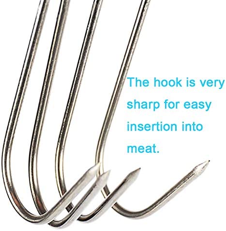 RJWKAZ Meat Hooks S-Hooks Stainless Steel Poultry Hook Butcher Hook Hanging Drying BBQ Grill Cooking Smoker Hook Tool (6.7 Inch-6 Pack)