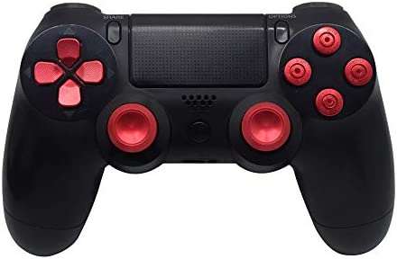 TOMSIN Metal Buttons for PS4 Controller, Aluminum Metal Thumbsticks Analog Grip & Bullet Buttons & D-pad (Red)