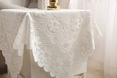 HOMECOOL Square Small Table Cloth - Ivory Crochet Tablecloth for Round Coffee Table 34 X 34 Inch - Sunflower