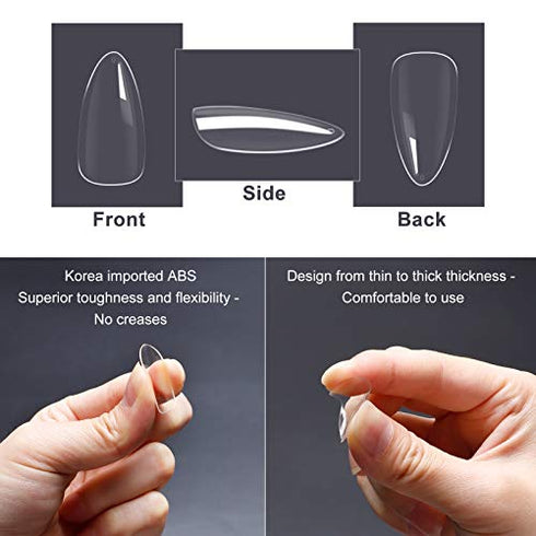 Acrylic Nail Tips 500 Pieces Fake Nail Tips - 10 Sizes Artificial False Nail Tips With Box - for Women Girls DIY Nails (Almond-Clear)