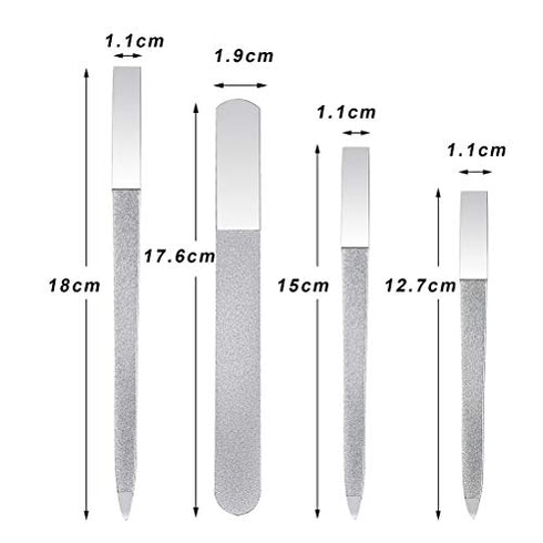 4 Pcs Metal Nail File Diamond Nail Files Stainless Steel Nail File Kit Double Side Fingernail Toenail Files for Salon Home Travel Use(5.9Inch)