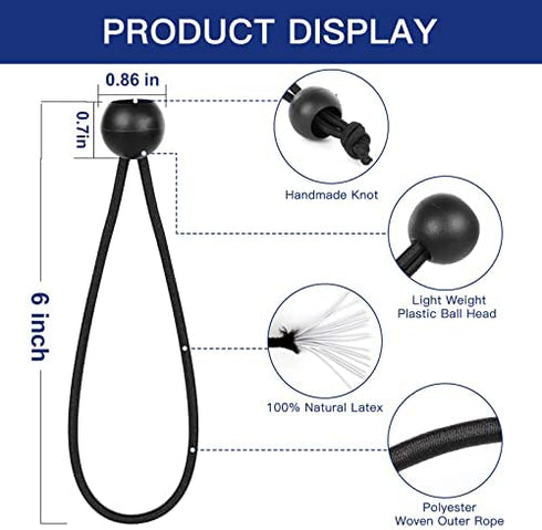 Ball Bungee Cords 6 Inch Bungee Cord with Balls, 50 PCS Heavy Duty Bungie Cord Balls Canopy Tarp Tie Down Bungee Balls for Camping, Shelter ,Cargo,Tent Poles UV Resistant