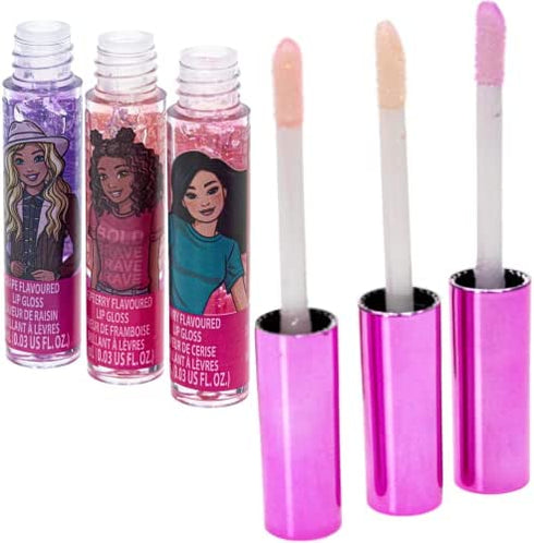 Barbie – Townley Girl Super Sparkly 7 Pieces Party Favor Plant Based Lip Gloss Makeup Set for Girls Kids Toddlers, Perfect for Parties Sleepovers Makeovers Birthday Gift for Girls Above 3 Yrs (7 CT)