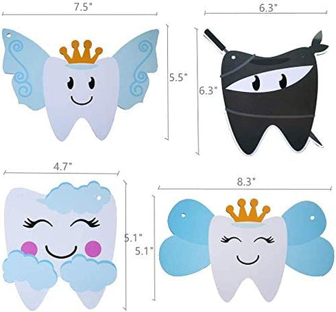 Baby Birthday Decorations Tooth Party Banner for Kids Boys or Girls 1st Birthday Party and Dental Graduation Party Decorations, 10 Different Smilling Tooth Angel Deisgn with Cute Mustache Cloud and Crown, Great for Baby Shower Decorations