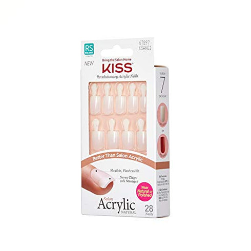 KISS Salon Acrylic Natural 28 Nails Real Short Length KSAN01 (1 PACK)