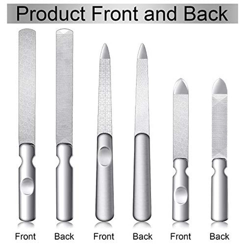 3 Pieces Stainless Steel Nail Files with Leather Case, Double Sided Metal Nail Files with Anti-slip Handle, Metal Nail File Buffer Manicure Pedicure Tools for Fingernail Toenail, Fine and Coarse