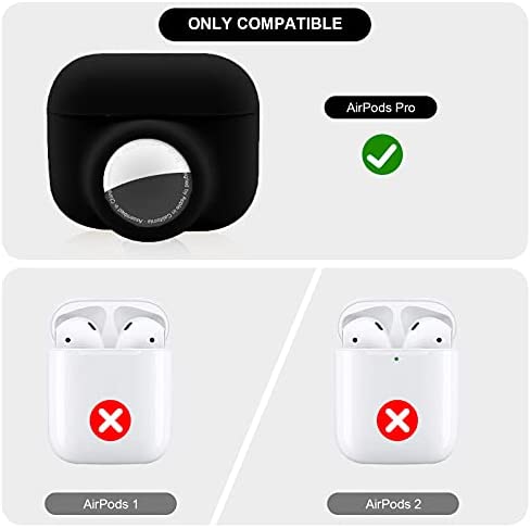 2 in 1 Protective Case for Apple AirPods Pro Air Tag Holder Combo, Soft Silicone Airpods Pro AirTag Case with 2 PCS Screen Protector, Anti-Scratch Anti-Fall Anti-Lost Shockproof Durable(Black)