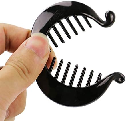 WEFOO 12Pcs 2.5" Black Round Banana Clips Effortless Beauty Assorted Side Combs Ponytail Hair Clip Comb Pin for Women Girls