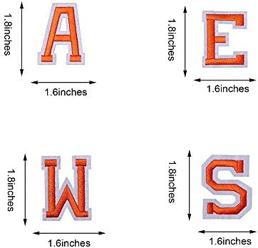 AXEN 52pcs Alphabet A to Z Patches, Iron on Sew on Letters for Clothes, Classic Orange