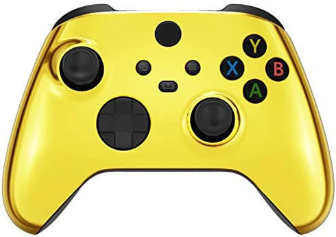 eXtremeRate Chrome Gold Replacement Handles Shell for Xbox Series X Controller, Custom Side Rails Panels Front Housing Shell Faceplate for Xbox Series S Controller - Controller NOT Included