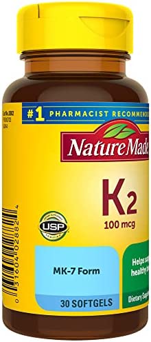 Nature Made Vitamin K2 100 mcg, Healthy Bone Supplements, 30 Softgels, 30 Day Supply